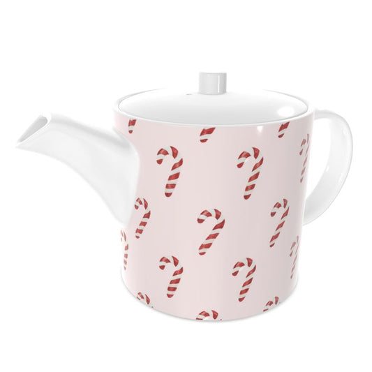 Beautiful Bone China Tea Pot with Candy Cane Design
