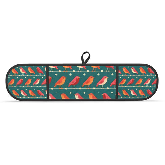Red and Green Christmas Robins Oven Mitts - Festive Kitchen Accessories