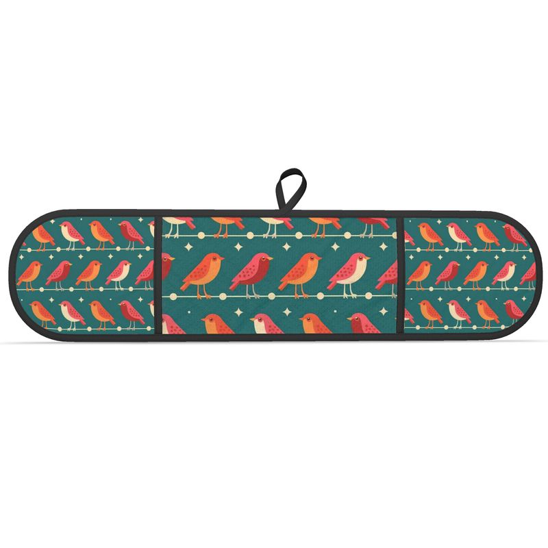Red and Green Christmas Robins Oven Mitts - Festive Kitchen Accessories
