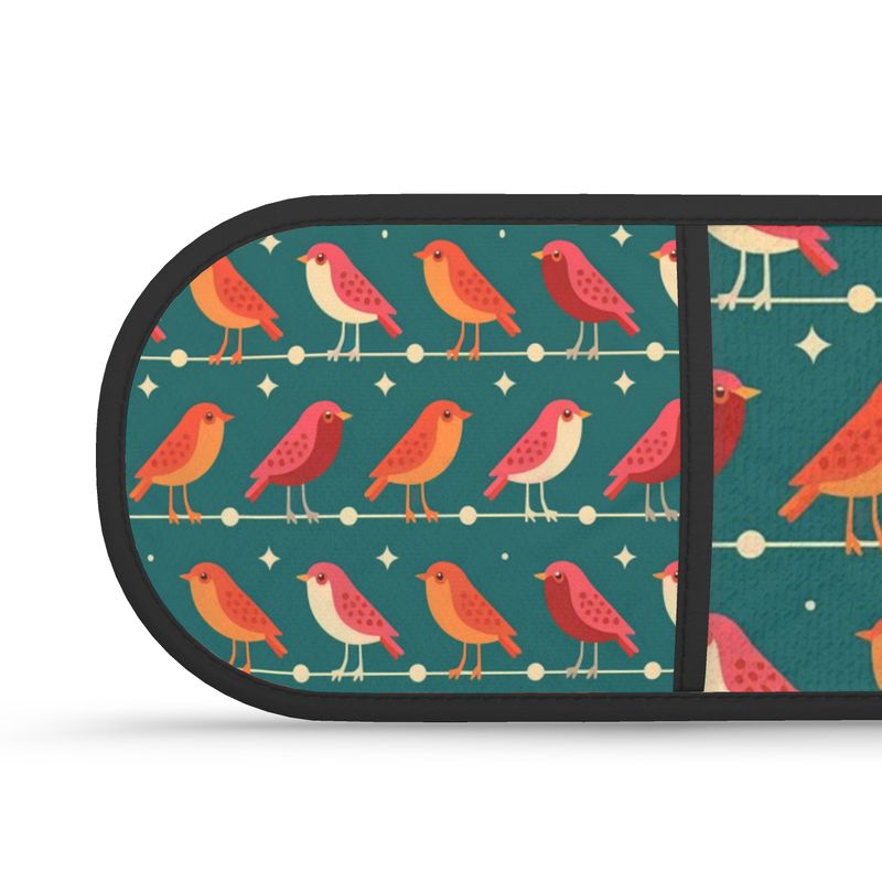 Red and Green Christmas Robins Oven Mitts - Festive Kitchen Accessories
