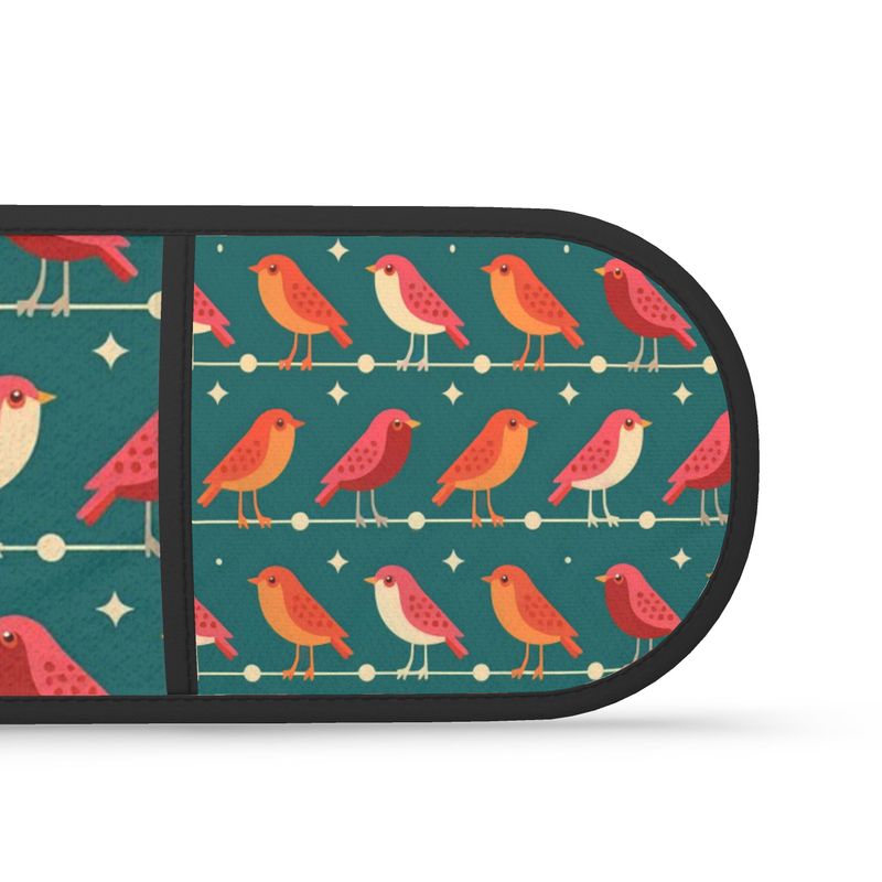 Red and Green Christmas Robins Oven Mitts - Festive Kitchen Accessories