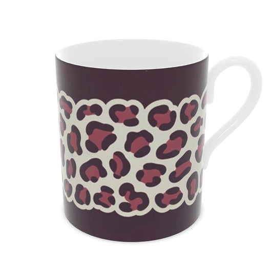 Christmas Leopard Print Bone China Mug - Holiday Gift for Her