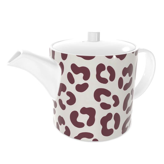 Luxury Bone China Tea Pot in Festive Burgundy Leopard Print