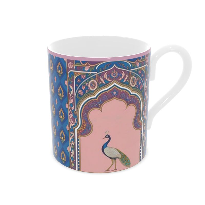 Luxury Fine Bone China Mug with Asian Peacock Design