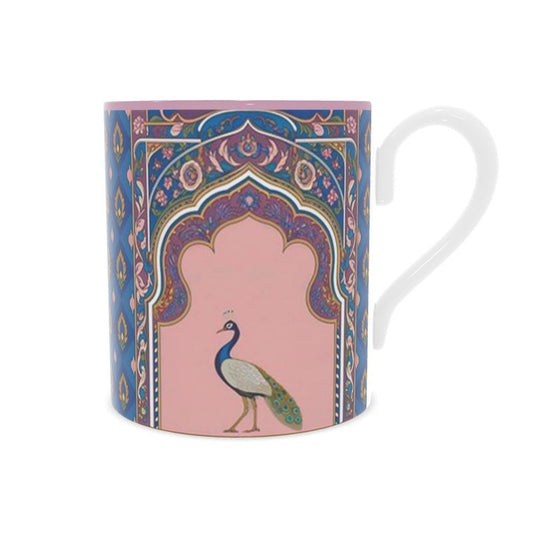 Luxury Fine Bone China Mug with Asian Peacock Design