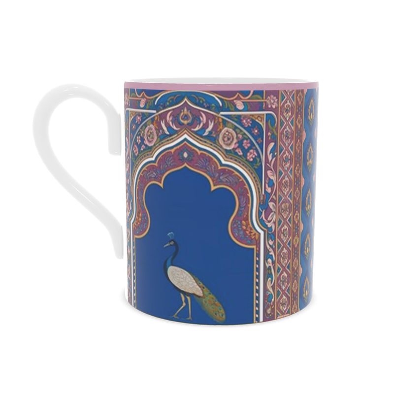Luxury Fine Bone China Mug with Asian Peacock Design