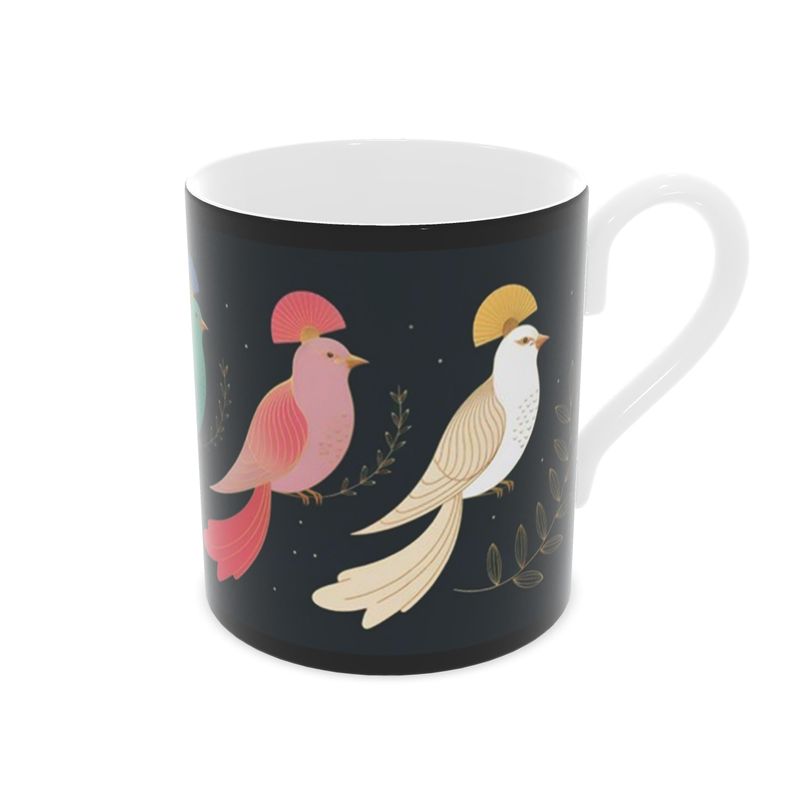 Luxury Vibrant Dynasty Fine Bone China Mug | Exotic Birds Design