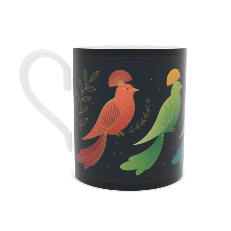 Luxury Vibrant Dynasty Fine Bone China Mug | Exotic Birds Design