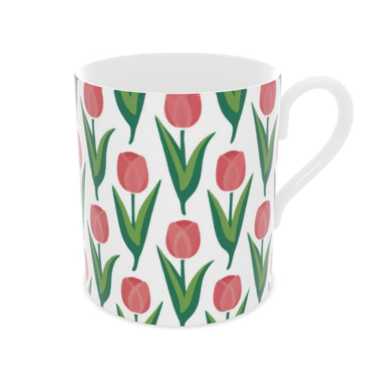 Tulip Design Fine Bone China Mug - Elegant Ceramic Coffee Cup