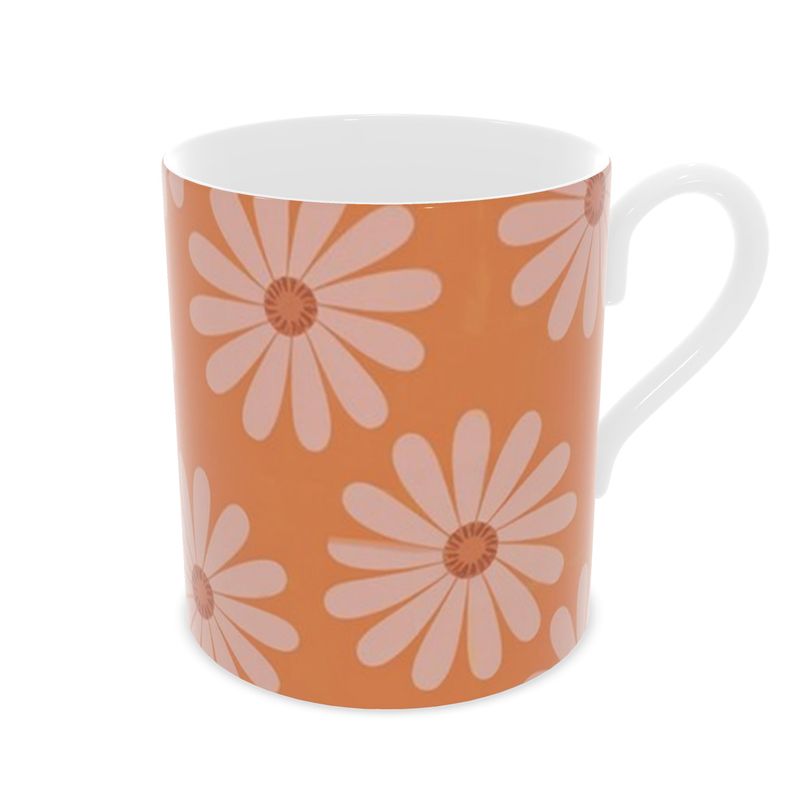 Elegant Orange Floral Fine Bone China Mug - Perfect Gift Idea
