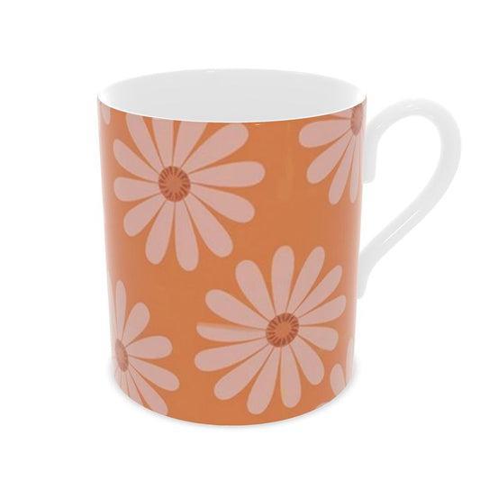 Elegant Orange Floral Fine Bone China Mug - Perfect Gift Idea