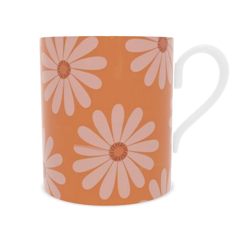 Elegant Orange Floral Fine Bone China Mug - Perfect Gift Idea