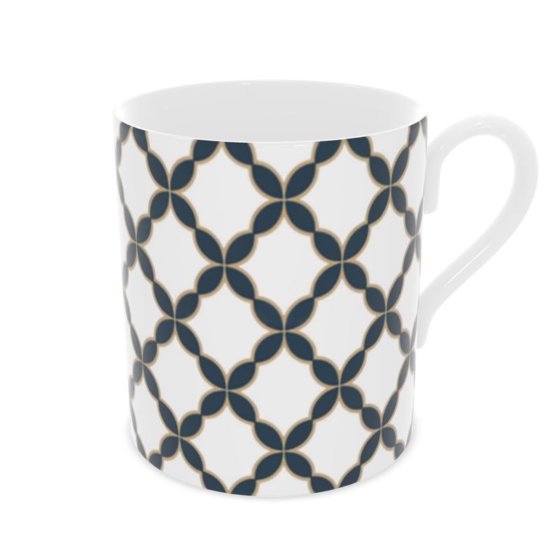 Stylish Black Gold Geometric Mug | Luxury Bone China