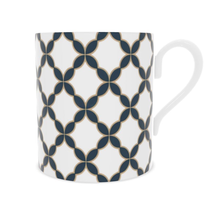 Stylish Black Gold Geometric Mug | Luxury Bone China