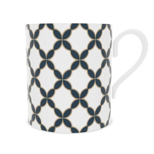 Stylish Black Gold Geometric Mug | Luxury Bone China