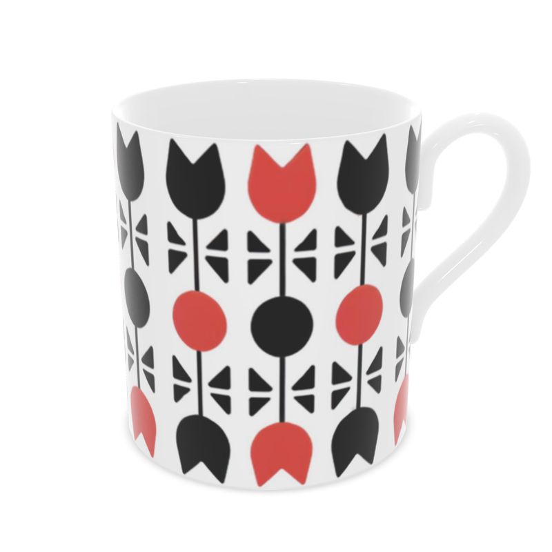 Elegant Black and Red Geometric Mug - Fine Bone China Drinkware