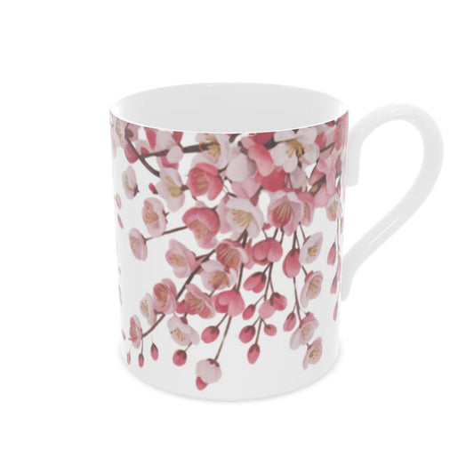 Fine Bone China Mug with Pink Cherry Blossoms - Beautiful Floral Design