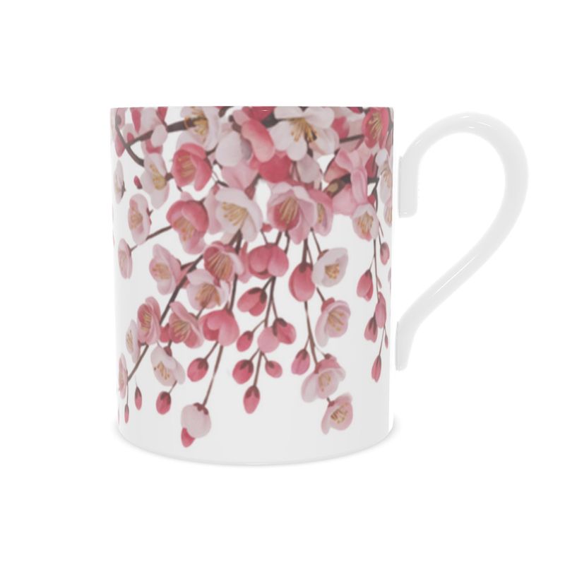 Fine Bone China Mug with Pink Cherry Blossoms - Beautiful Floral Design