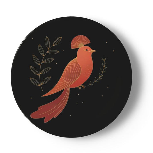 Exotic Bird Bone China Plate in Luxury Vibrant Orange - Fine Dining Decor