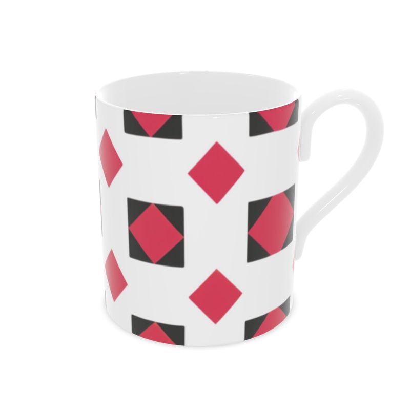 Black & Red Geometric Design Fine Bone China Mug - Stylish Drinkware