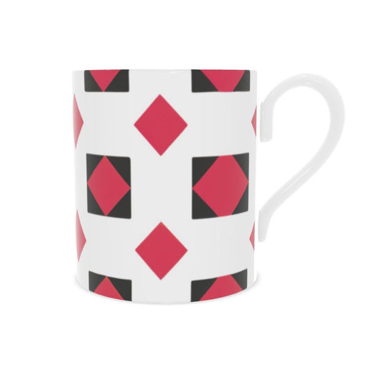 Black & Red Geometric Design Fine Bone China Mug - Stylish Drinkware