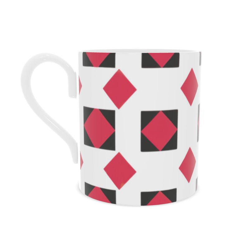 Black & Red Geometric Design Fine Bone China Mug - Stylish Drinkware