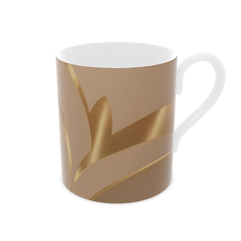 Elegant Taupe and Gold Fine Bone China Mug - Luxury Drinkware