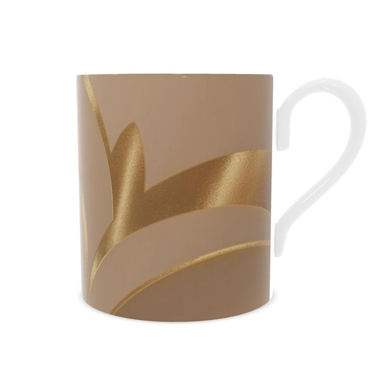 Elegant Taupe and Gold Fine Bone China Mug - Luxury Drinkware