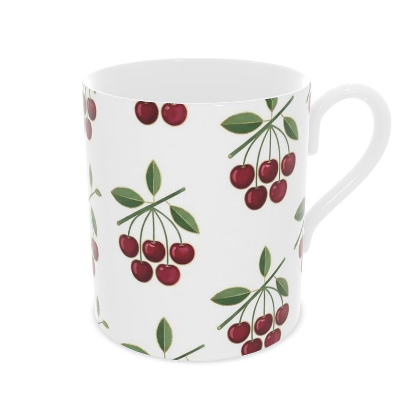 Mediterranean Cherries Bone China Mug - Elegant Coffee Cup