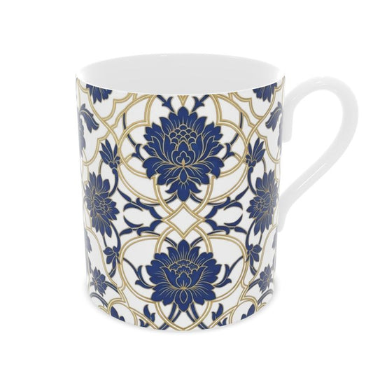 Premium Blue & Gold Fine Bone China Mug - Stylish Coffee or Tea Cup