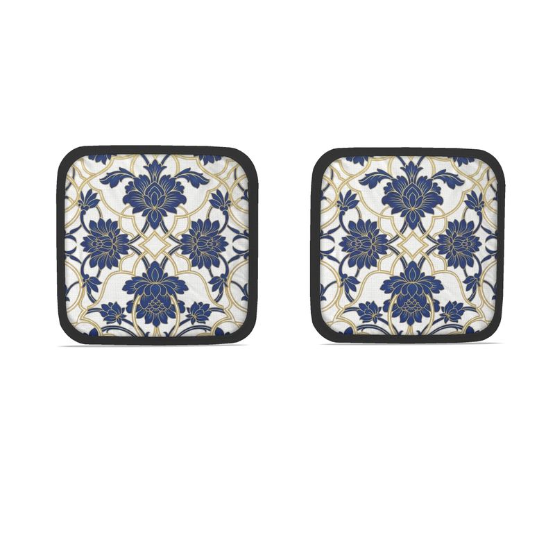 Chic Blue & Gold Pair of Pot Grabs - Kitchen Essentials