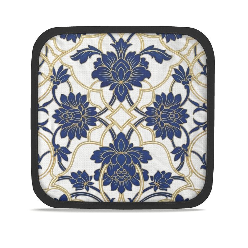 Chic Blue & Gold Pair of Pot Grabs - Kitchen Essentials