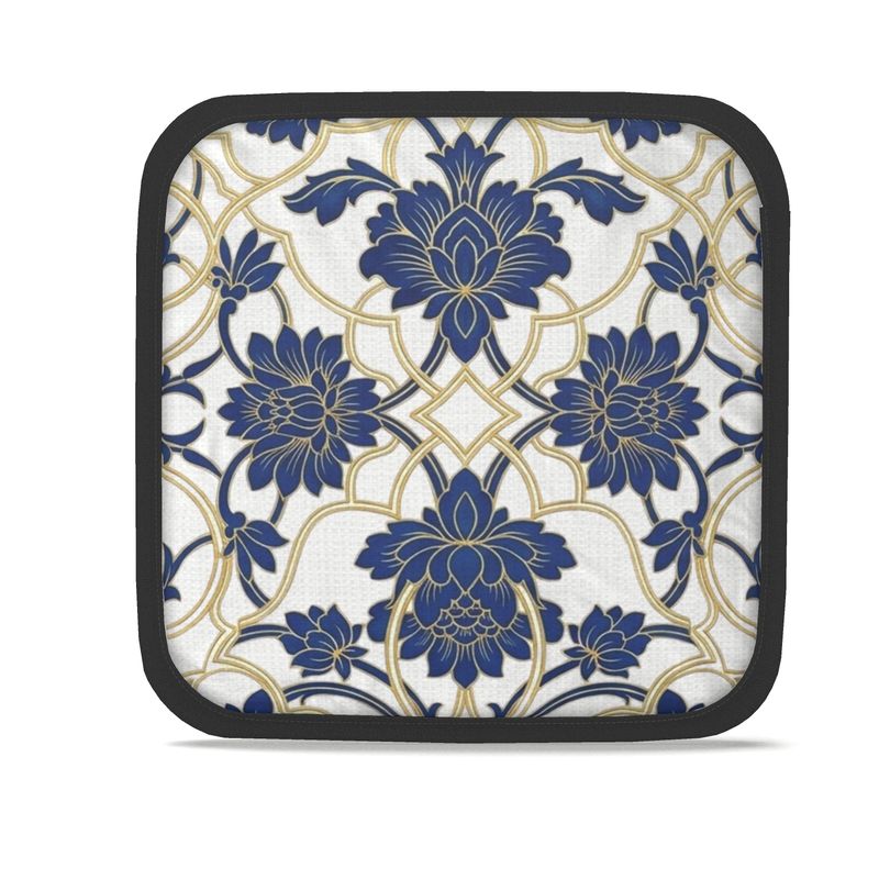 Chic Blue & Gold Pair of Pot Grabs - Kitchen Essentials