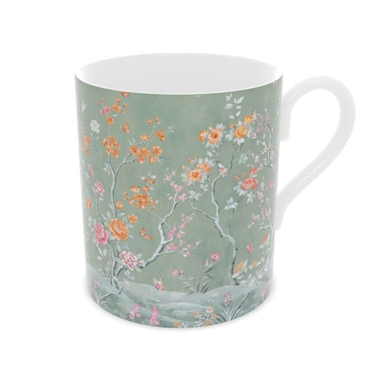 Chic Soft Green Floral Bone China Mug - Perfect Gift Idea