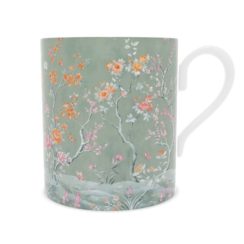 Chic Soft Green Floral Bone China Mug - Perfect Gift Idea