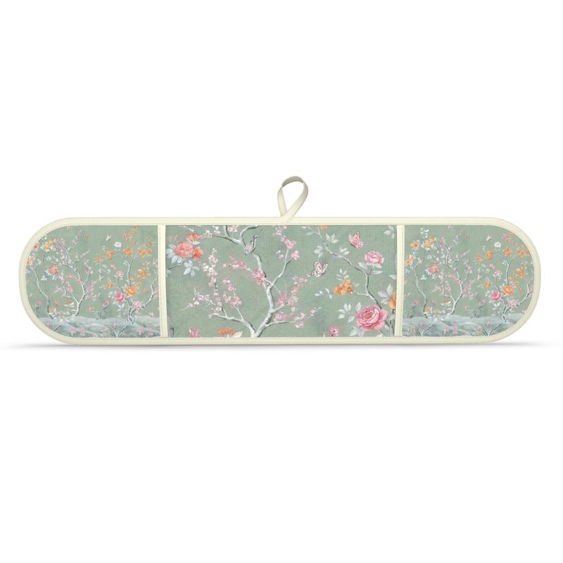 Chic Soft Green Floral Oven Gloves - Stylish Kitchen Accessories