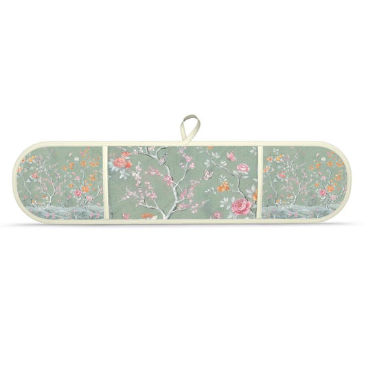 Chic Soft Green Floral Oven Gloves - Stylish Kitchen Accessories