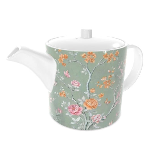 Soft Green Floral Bone China Tea Pot – Elegant Vintage Tea Set