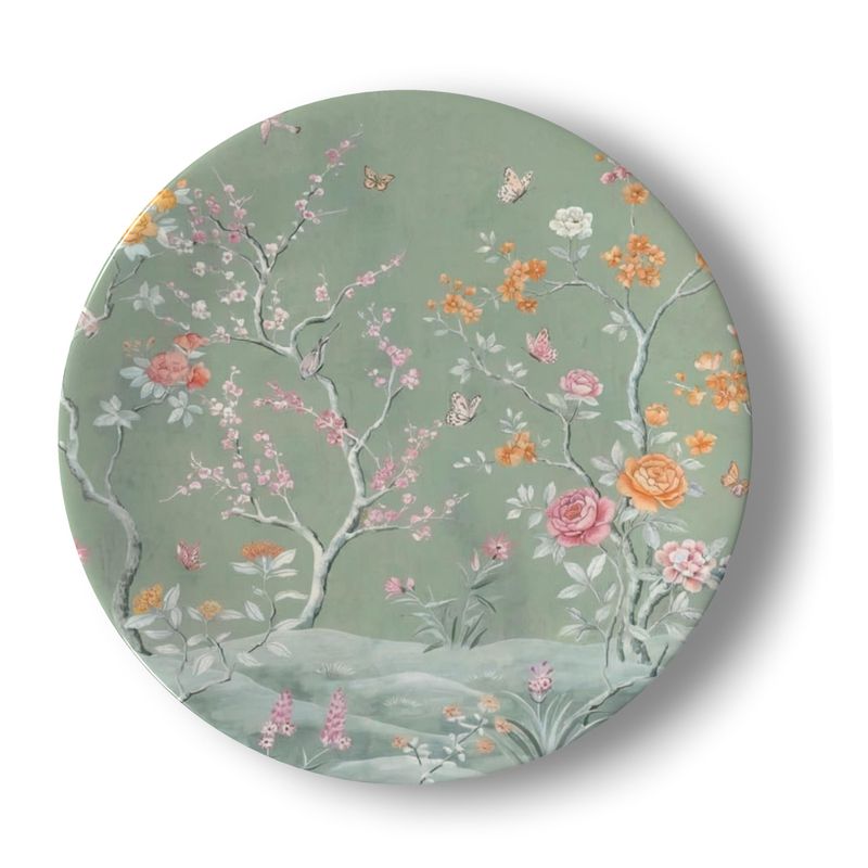 Soft Green Floral Bone China Plate - Elegant Tableware Decor