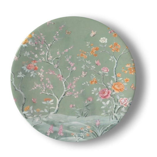 Soft Green Floral Bone China Plate - Elegant Tableware Decor