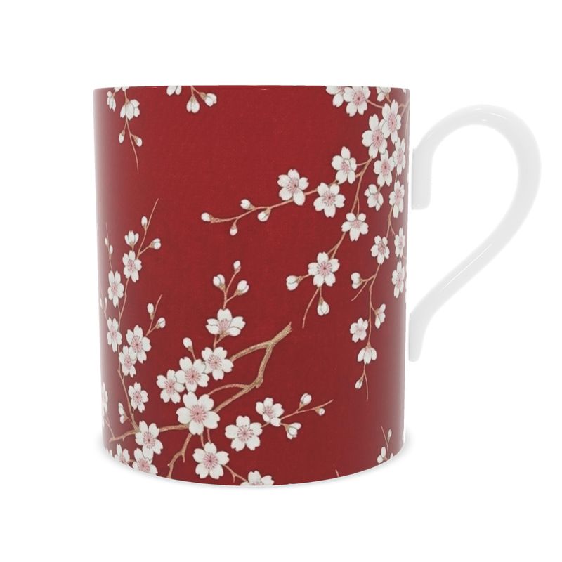 Exquisite Red Cherry Blossom Mug - Fine Bone China Drinkware