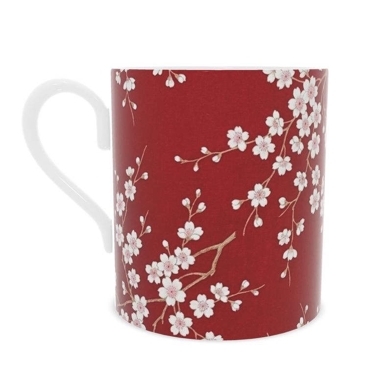 Exquisite Red Cherry Blossom Mug - Fine Bone China Drinkware