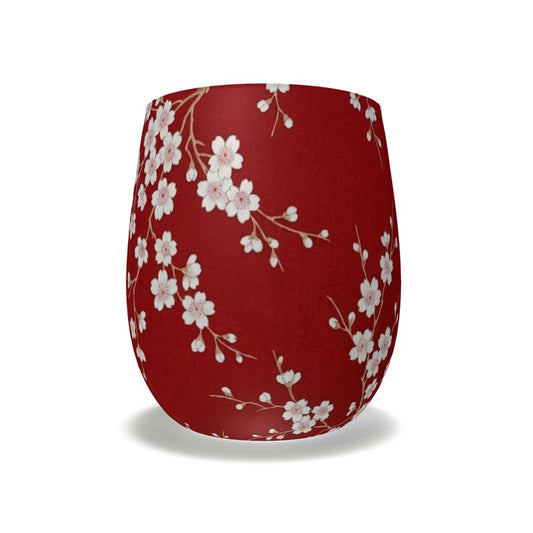 Red Cherry Blossom Crystal Water Glass - Elegant Drinkware