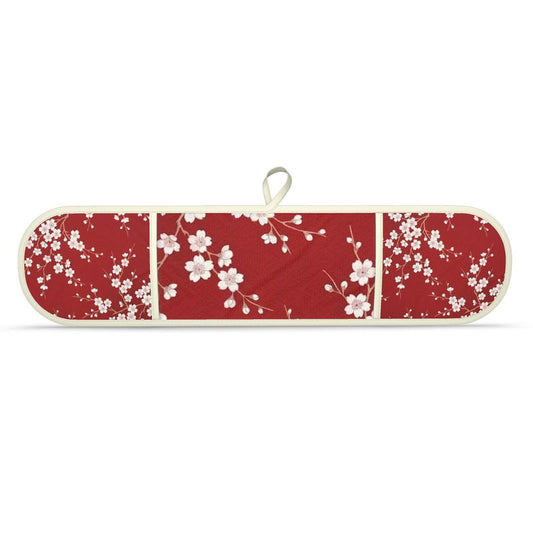 Vibrant Red Cherry Blossom Double Oven Gloves for Cooking & Baking