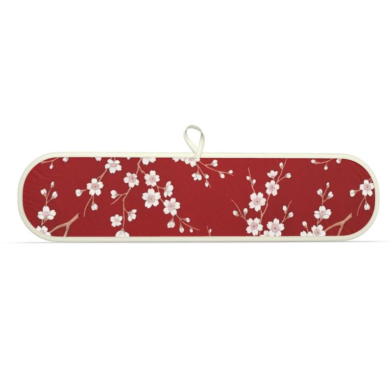 Vibrant Red Cherry Blossom Double Oven Gloves for Cooking & Baking