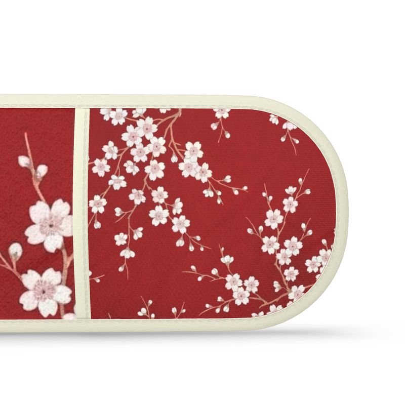 Vibrant Red Cherry Blossom Double Oven Gloves for Cooking & Baking