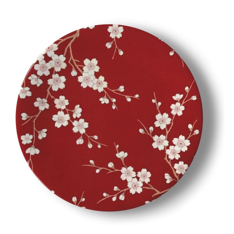 Elegant Red Cherry Blossom Bone China Plate - Fine Dining Decor