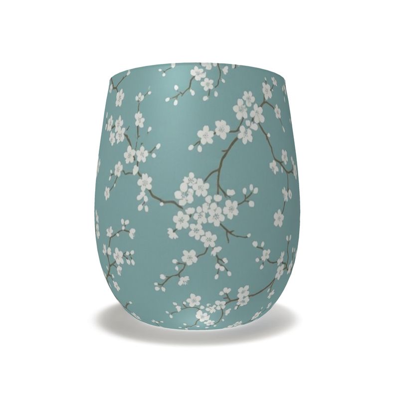 Blue Cherry Blossom Crystal Water Glass - Elegant Drinkware