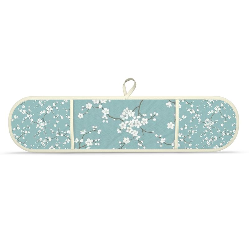 Cherry Blossom Double Oven Gloves in Blue - Stylish Kitchen Essential