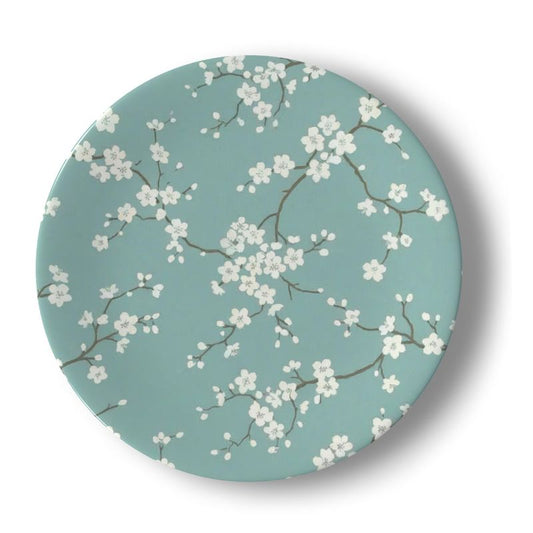Elegant Blue Cherry Blossom Bone China Plate - Perfect for Decor